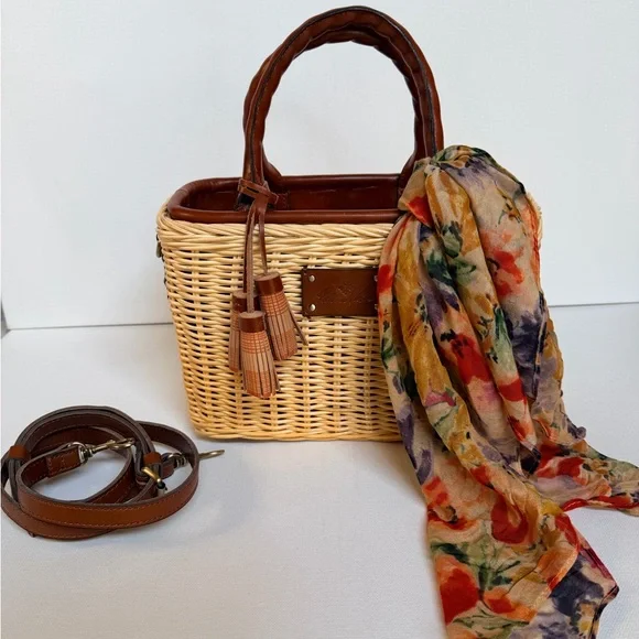 Patricia Nash Tan and Brown Woven Crossbody Bag - Picture 1 of 7